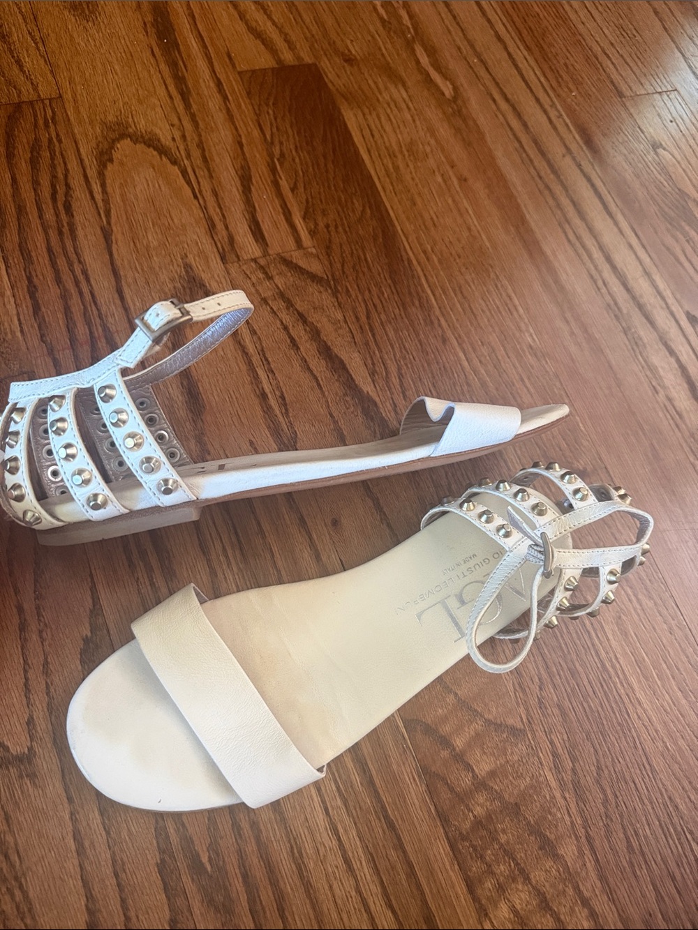 AGL White Leather Studded Ankle-Strap Sandals - Picture 7 of 10